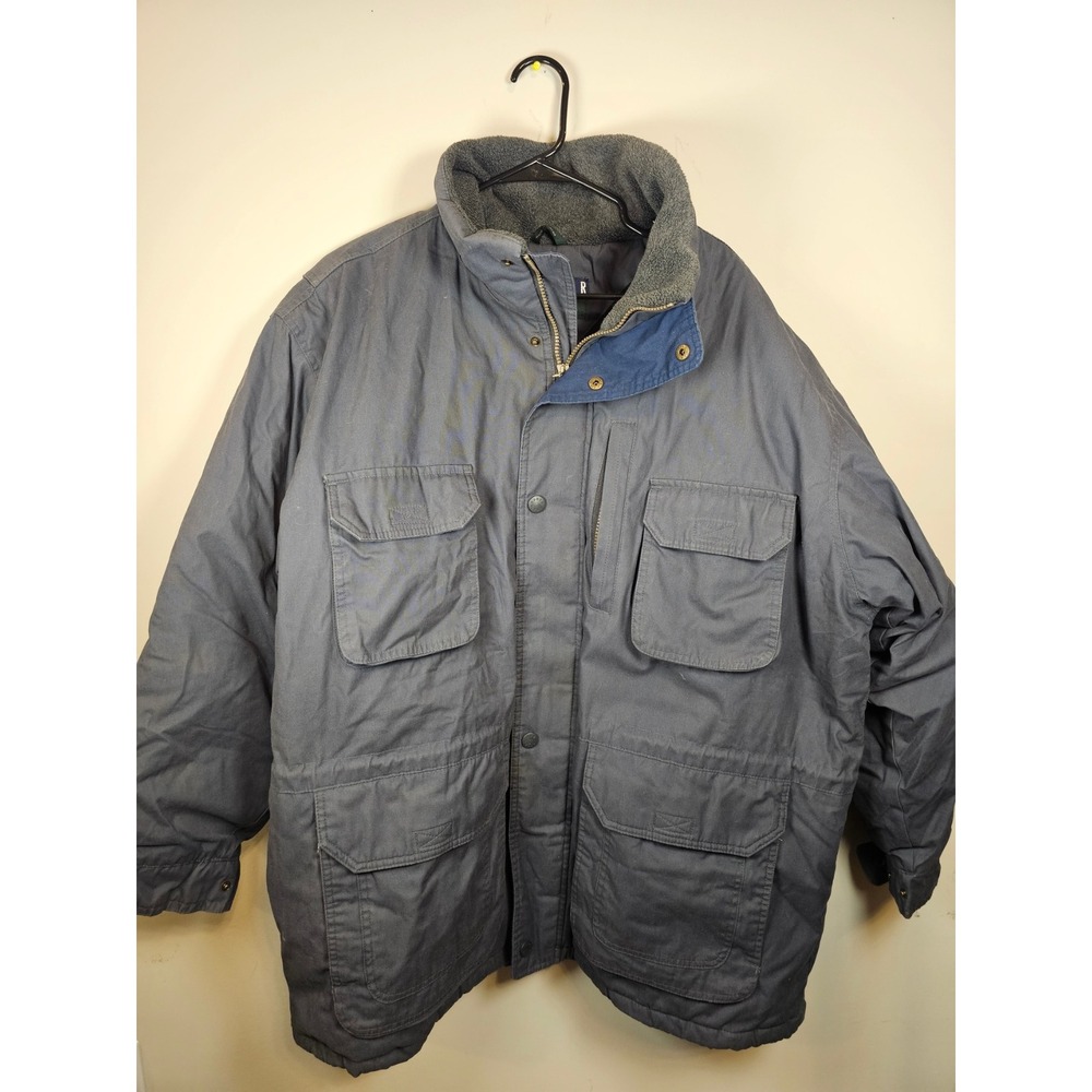 Trader Bay Mens XL Field Jacket Gray Canvas Insulated Fleece Lined Utility Coat